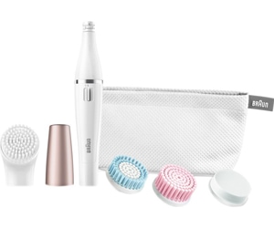 Epilator Facial Braun Face SE851 Editie Premium, 10 prinderi, 4 perii diferite, Wet&Dry, Gentuta, Alb