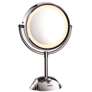 Oglinda cosmetica iluminata BaByliss 8438E, Led, 20.5 cm, 2 suprafete de oglinda, Baterii, Alb